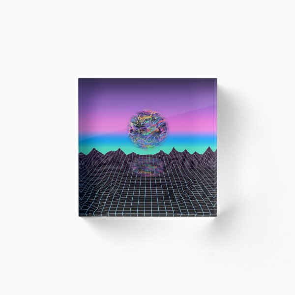 Neon Outrun Sunset Acrylic Block
