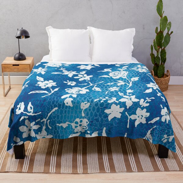 Item preview, Blue Batik Snakeskin With White Flowers designed and sold by Leslie Rogers Todder.