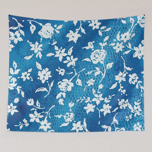 Item preview, Blue Batik Snakeskin With White Flowers designed and sold by Leslie Rogers Todder.