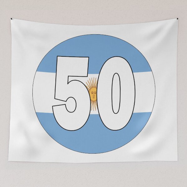 Item preview, Number 50 with Argentina flag on the background designed and sold by AllShirts21.