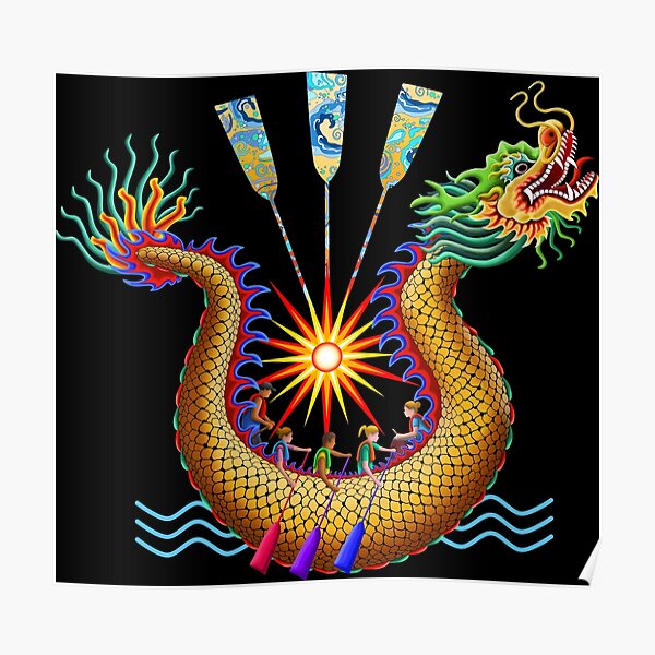 Gold Dragon Boat Racing Poster