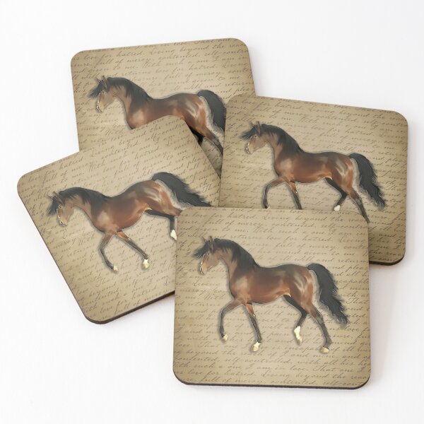 Item preview, Bay trotting horse on handwriting background designed and sold by AnnaB264.