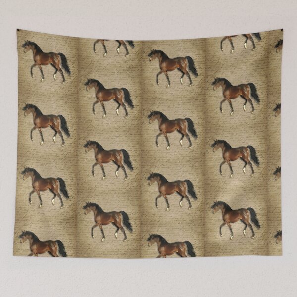 Item preview, Bay trotting horse on handwriting background designed and sold by AnnaB264.