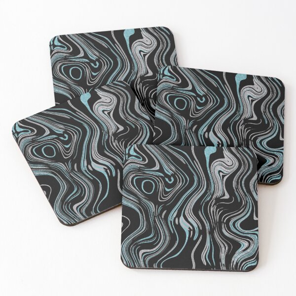 Item preview, Liquid Marble Swirls Turquoise Silver on Black designed and sold by WisdomInspired.
