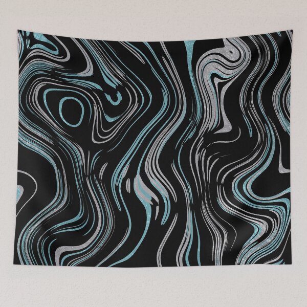 Item preview, Liquid Marble Swirls Turquoise Silver on Black designed and sold by WisdomInspired.