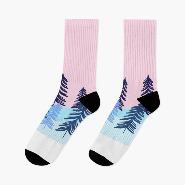 Item preview, Calm forest with pine trees snow in pink sunset sky with moon landscape scene designed and sold by Robyn18.