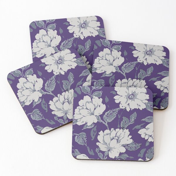 Item preview, White and Grey roses on a Plum ground designed and sold by Leslie Rogers Todder.
