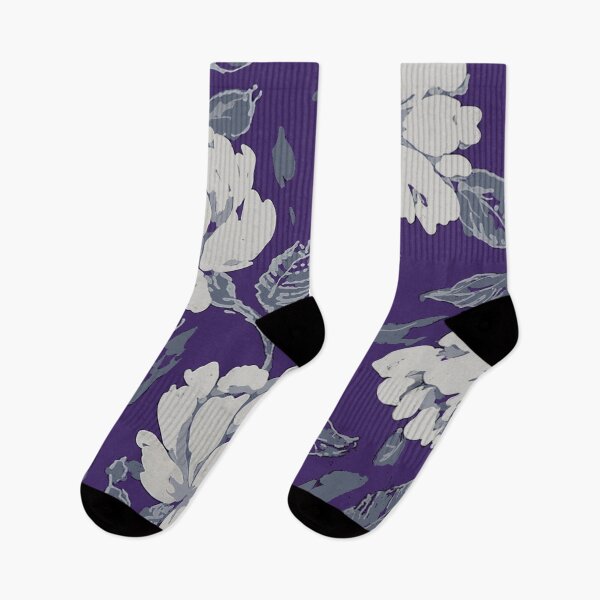 Item preview, White and Grey roses on a Plum ground designed and sold by Leslie Rogers Todder.