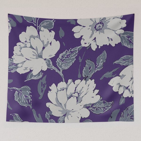 Item preview, White and Grey roses on a Plum ground designed and sold by Leslie Rogers Todder.