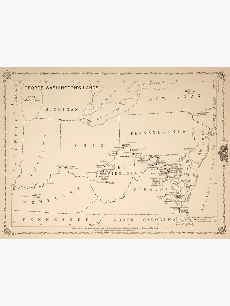 Washington Land Ownership Map Vintage George Washington Land Ownership Map (1932)" Greeting Card By  Bravuramedia | Redbubble