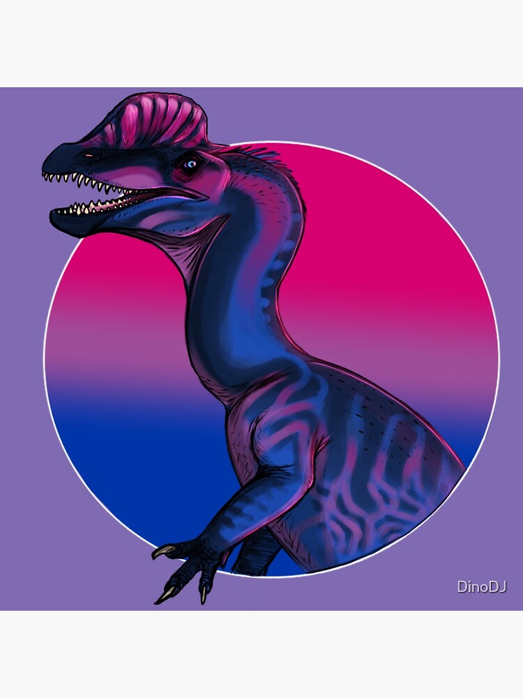 "PRIDE dinosaurs Dilophosaurus (bisexual flag)" Photographic Print by