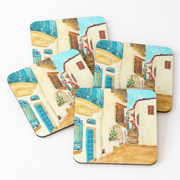 Item preview, Mediterranean Coastal City Watercolor designed and sold by watercolornikki.