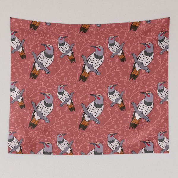 Item preview, Northern Flicker Woodpecker Pattern Cranberry Background designed and sold by HashtagShirts.