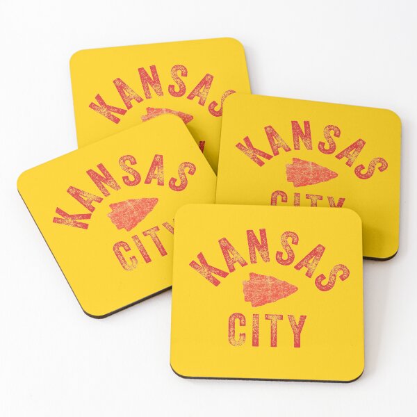 KC Face mask Kansas City facemask Classic Kansas City Football KC Yellow & Red Kingdom Football Kc Gear Coasters (Set of 4)