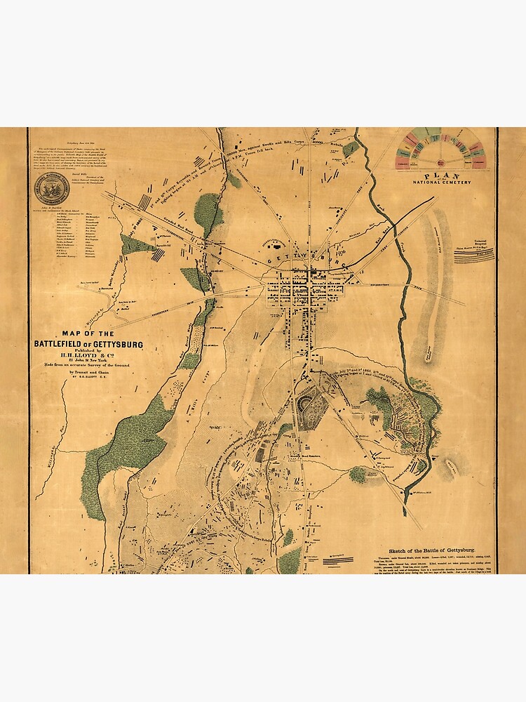 Vintage Battle of Gettysburg Map (1864) by BravuraMedia