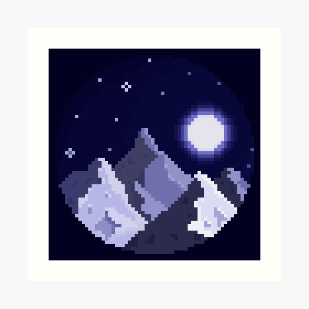Pixel Art 64bit Moon and the Mountains