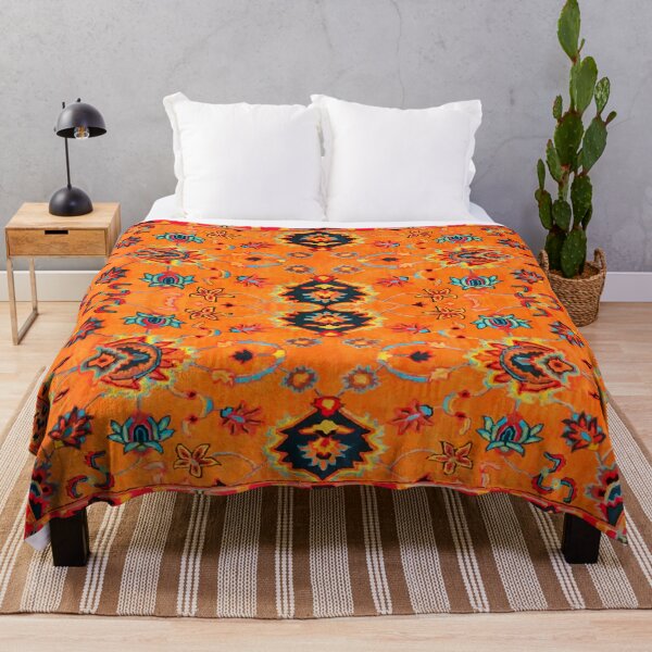 Orange Oriental Boho Traditional Moroccan Style Throw Blanket