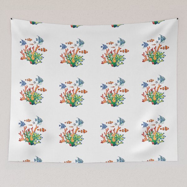 Item preview, Colorful Clown And Scalare Fish And Coral Reef Watercolor designed and sold by Irina Sztukowski.