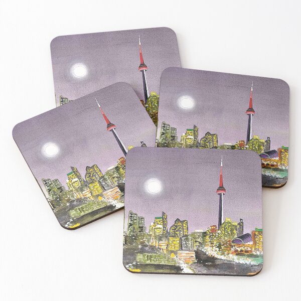 Item preview, Watercolor Painting Toronto Ontario Canada Iconic Night City Skyline Cityscape designed and sold by Angie Menegay.