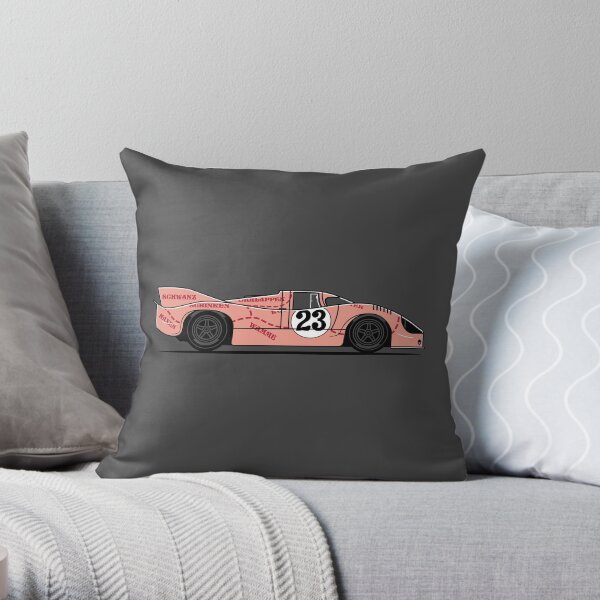 917 Pink Pig Race Car Throw Pillow
