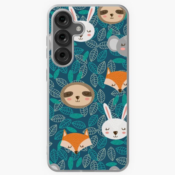 Item preview, Cute animal pattern with leaves in blue background  designed and sold by helkav.