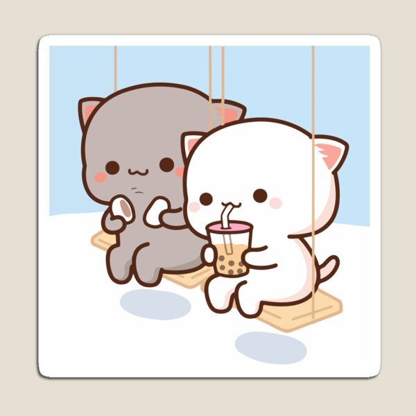 Peach and Goma Mochi Cat Bubble Tea Magnet