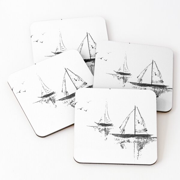 Item preview, Chinese ink painting - lake landscape with boats and birds designed and sold by Kallandra.