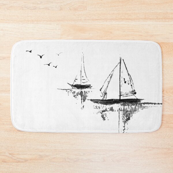 Item preview, Chinese ink painting - lake landscape with boats and birds designed and sold by Kallandra.