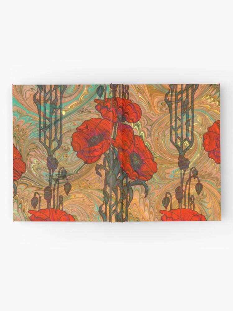 Alternate view of Art Nouveau Poppy Dream IV, Red, Peach, Green and Gold Hardcover Journal
