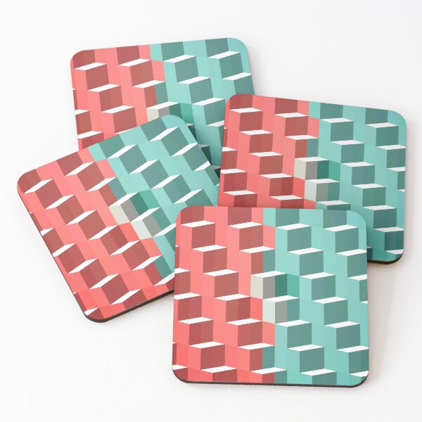 Item preview, Minimal Abstract Art of cubes 3d illusion cyan pink designed and sold by lordthebeard.