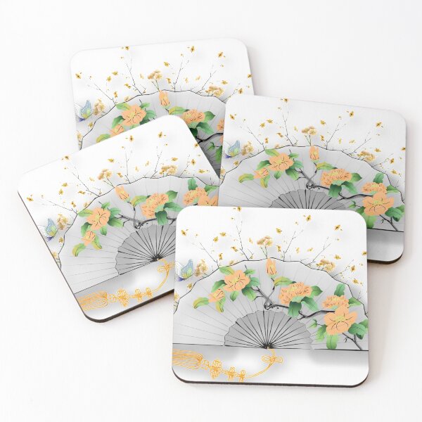 Item preview, Chinese ink painting - silk fan painted yellow flowers designed and sold by Kallandra.