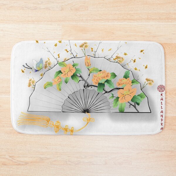 Item preview, Chinese ink painting - silk fan painted yellow flowers designed and sold by Kallandra.