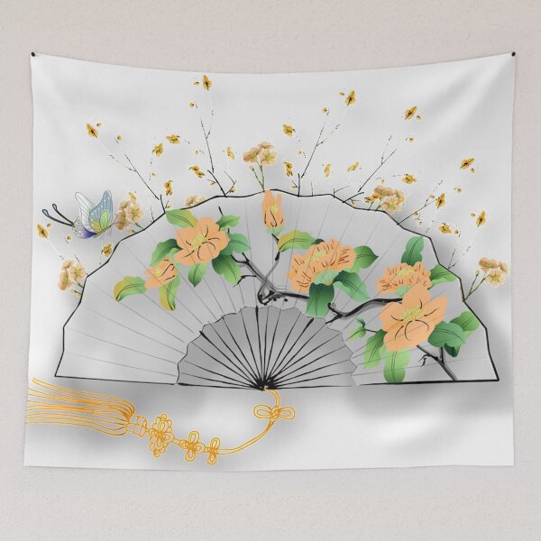 Item preview, Chinese ink painting - silk fan painted yellow flowers designed and sold by Kallandra.