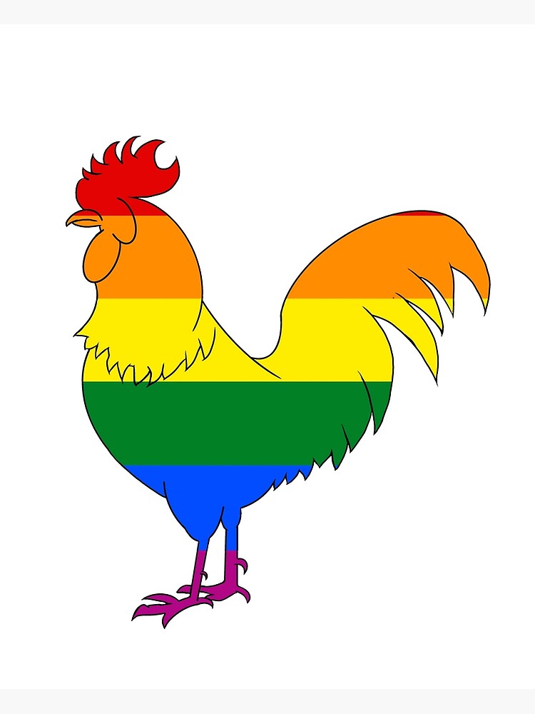 "Rooster outline with gay pride flag colors full" Poster for Sale by