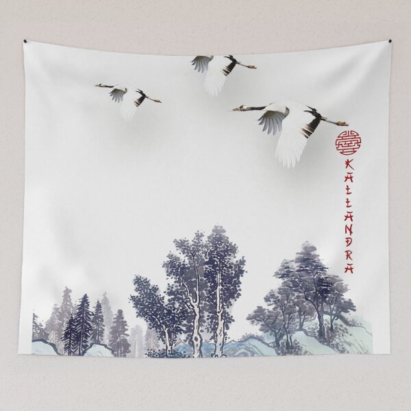 Item preview, Chinese ink painting - red-crowned cranes flying cranes designed and sold by Kallandra.