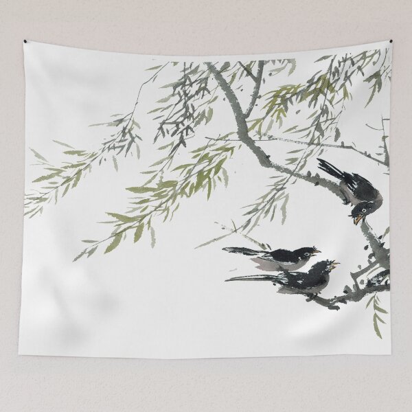 Item preview, Chinese ink painting - birds on bamboo branch designed and sold by Kallandra.