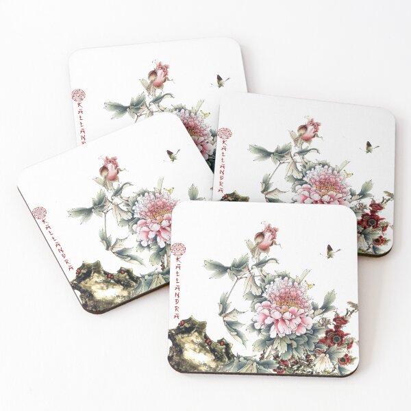 Item preview, Chinese Art Print - Pink Roses Branch with Flowers designed and sold by Kallandra.