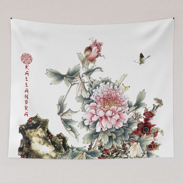 Item preview, Chinese Art Print - Pink Roses Branch with Flowers designed and sold by Kallandra.