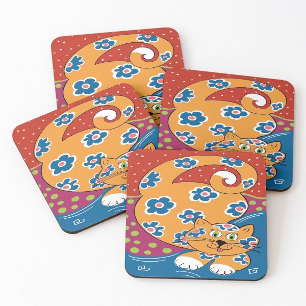 Item preview, Ginger cat with flower spots on a rug  designed and sold by OakendOriginals.