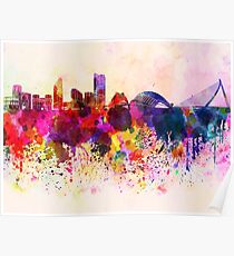 Valencia skyline in watercolor background Poster