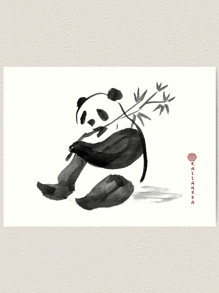 Chinese ink painting - panda with bamboo - ink painting panda bear | Art  Print