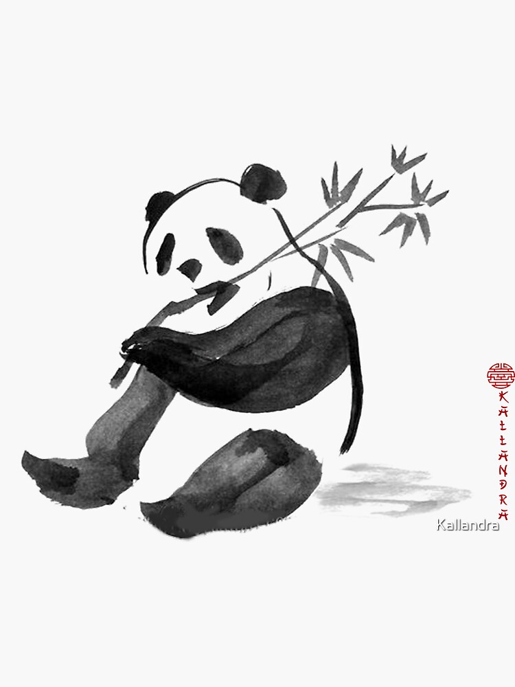 Chinese ink painting - panda with bamboo - ink painting panda bear