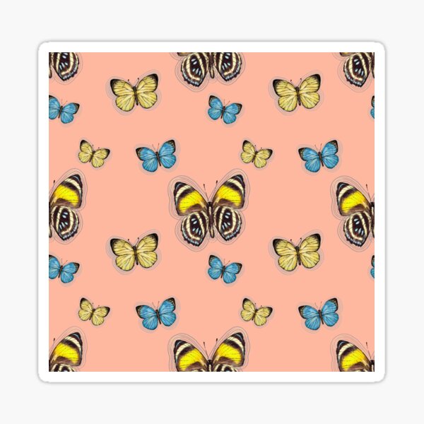 Trio Yellow & Blue butterflies in peach Sticker