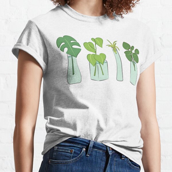 Plants in water bottles, colorful hand drawn illustration art Classic T-Shirt