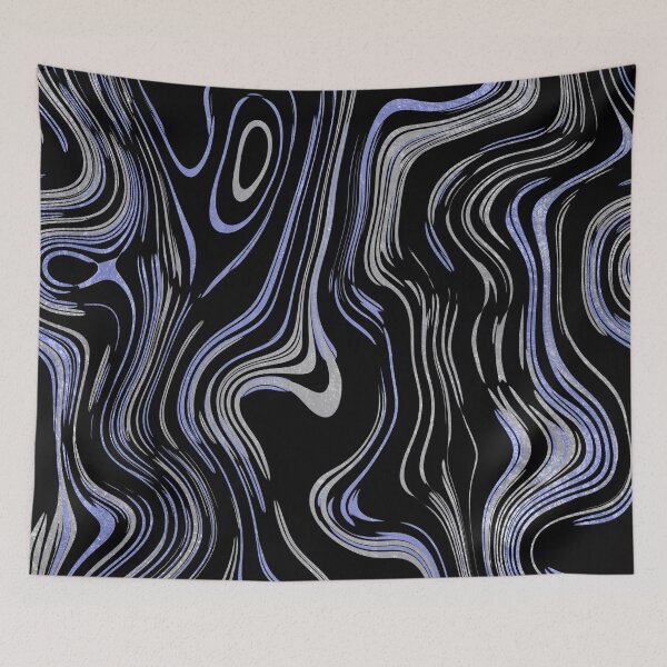 Item preview, Liquid Marble Swirls Blue Silver on Black designed and sold by WisdomInspired.