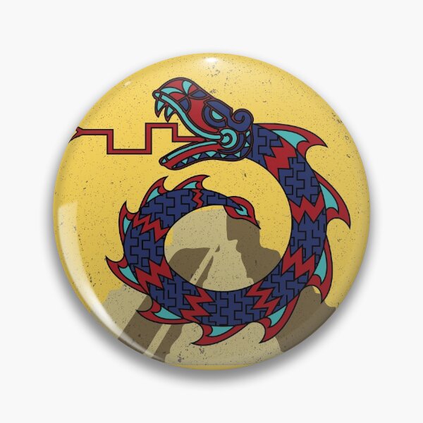 Item preview, Aztec Tribal snake dragon circle Red blue and turquoise on top of a pyramid designed and sold by Jake Purcell.