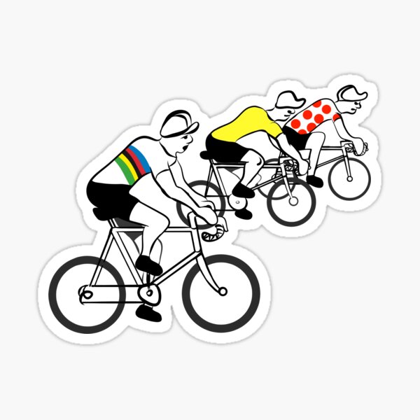 Vintage Cycling Figures with Colored Jerseys. Sticker