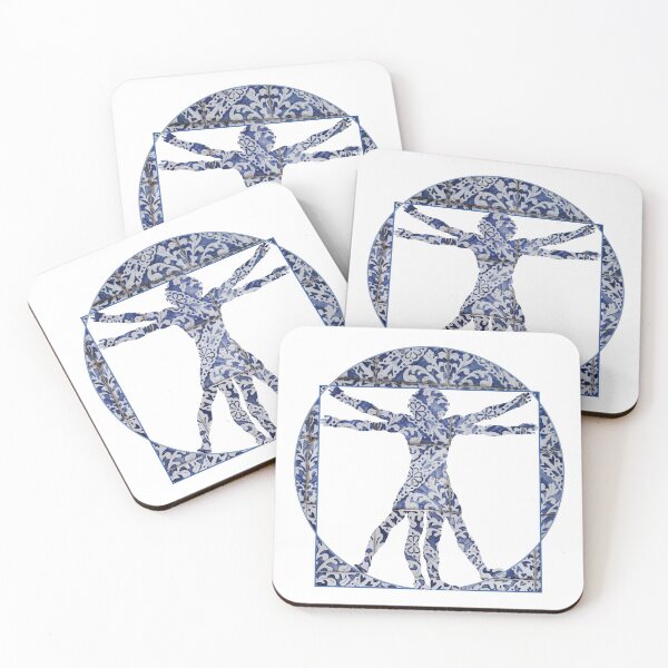 Item preview, The Vitruvian Man Meets Portuguese Tiles - Azulejo Blue and White designed and sold by idovedesign.
