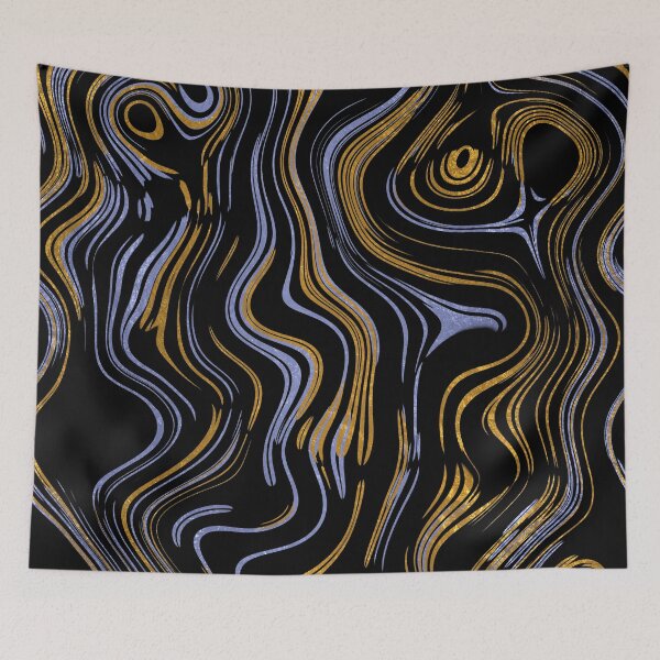 Item preview, Liquid Marble Swirls Blue Gold on Black designed and sold by WisdomInspired.