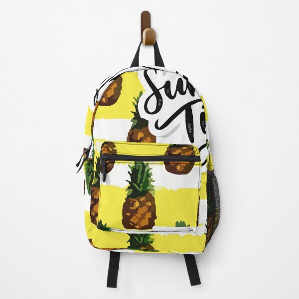 Natural seamless pattern with juicy pineapple pieces slices white Backpack